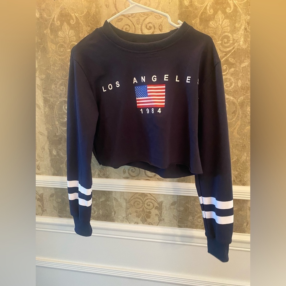 Navy Los Angeles Cropped Sweatshirt